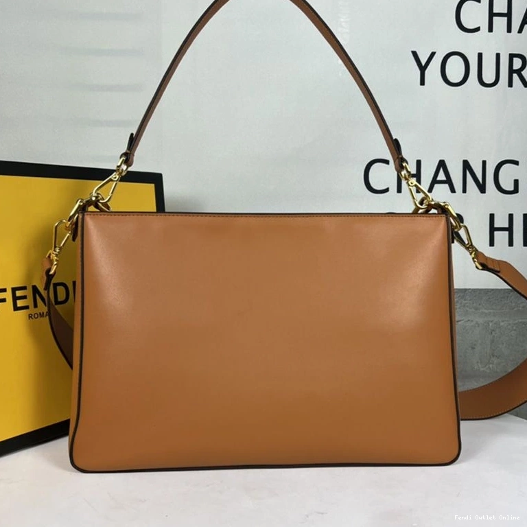 Affordable Fendi Zip O'Lock Leather Calf Bag Brown In Shoulder 0824